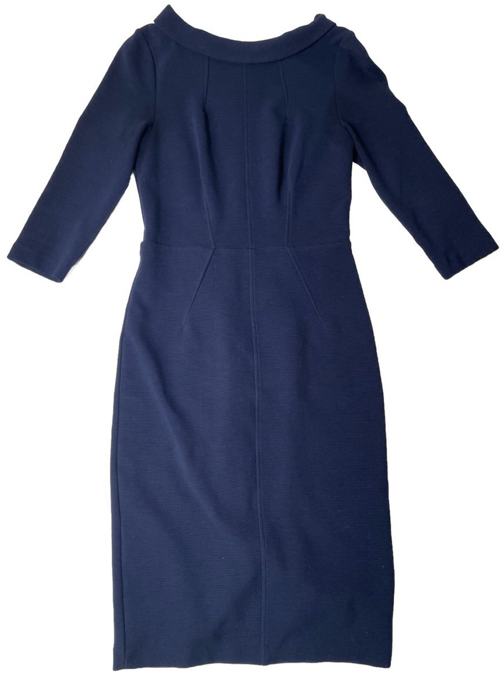 Boden Collared Navy Blue Classic Preppy Sheath Dress with Three-Quarter Sleeves